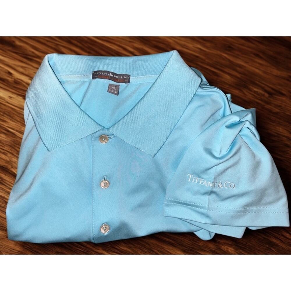 Peter Millar Tiffany & Co Summer Comfort Polo Shirt XL Blue Golf Logo Rare - Picture 13 of 13
